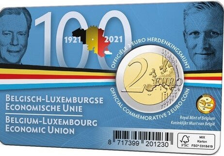 Belgia 2 euro 2021 100-lecie Unii Ekonomicznej Belgijsko-Luksemburskiej (wersja francuska)