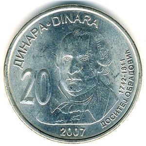 Serbia 20 Dinar 2007 265. rocznica urodzin Dositeja Obradovica