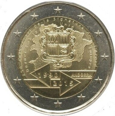 Andora 2 euro 2015 25 rocznica podpisania umowy o unii celnej z Unią Europejską