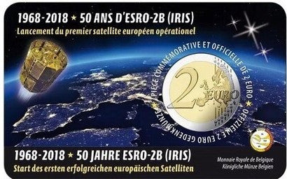 Belgia 2 euro 2018 50 rocznica wystrzelenia satelity ESRO-2B (wersja niderlandzka)