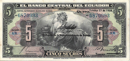 Ekwador 5 Sucre 1938 XF