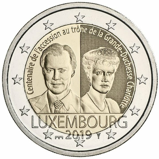 Luksemburg 2 euro 2019 100 rocznica wstąpienia na tron wielkiej księżnej Szarlotty