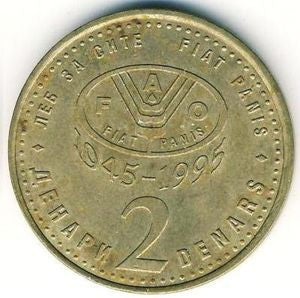 Macedonia Północna 2 Denary 1995  50. rocznica powstania F.A.O.