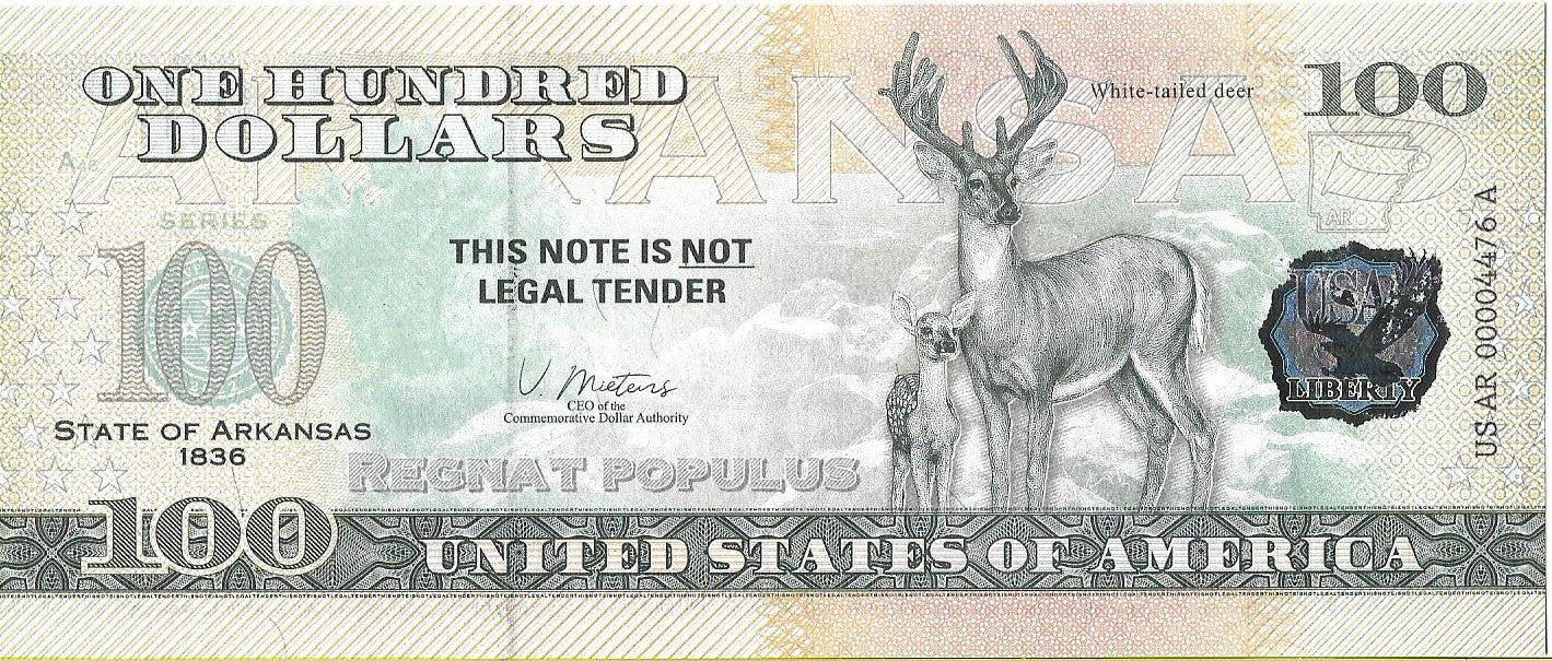 USA 100 Dolarów 2022 Arkansas Commemorative Dollar